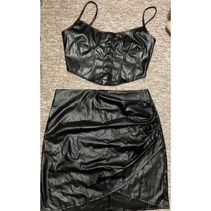 Leather skirt and top